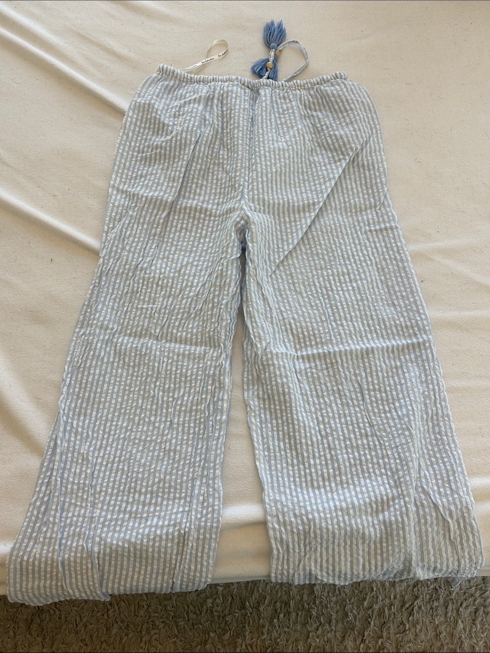 Women’s Light Blue Striped Drawstring Pants - Picture 2 of 3